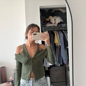 Zara Green Off-Shoulder Cardigan